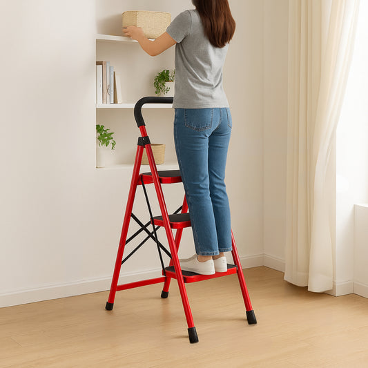 سلم معدني بثلاث درجات متين وآمن للاستخدام المنزلي المتعدد