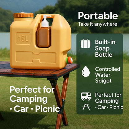 Portable Water Container with Hand Wash Dispenser – 15L