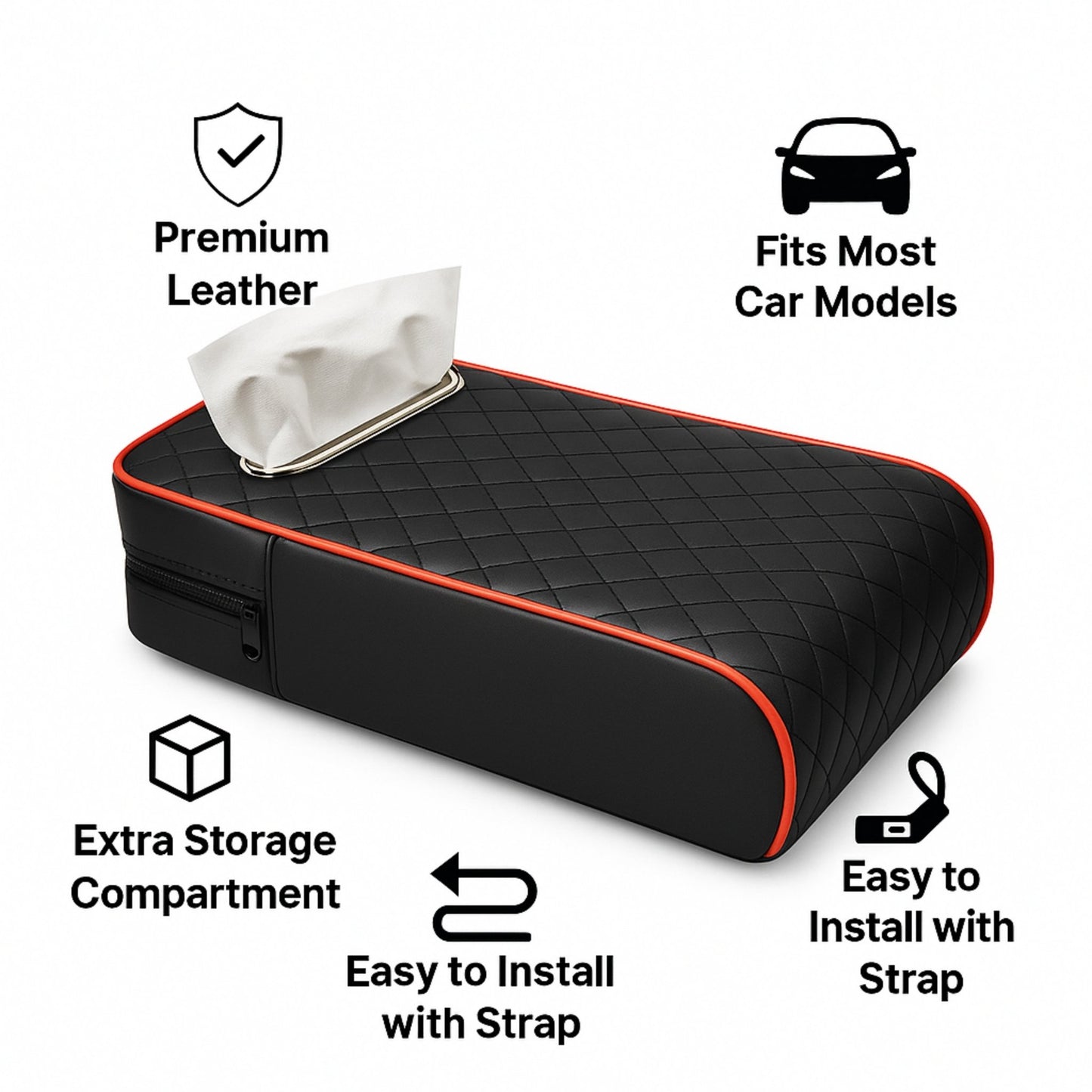 Car Armrest Organizer With Tissue Holder