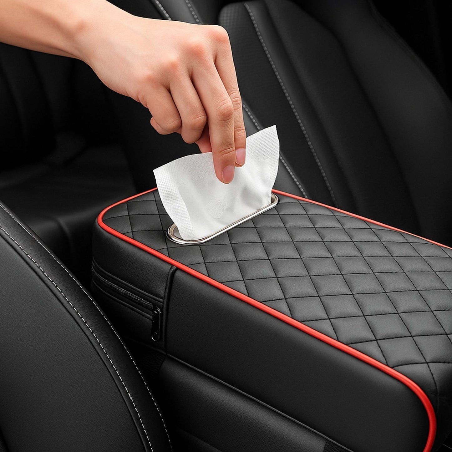 Car Armrest Organizer With Tissue Holder