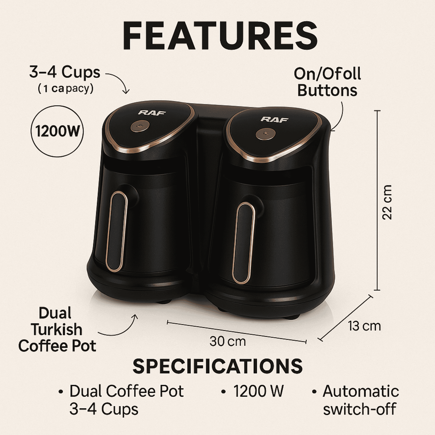 RAF Dual Turkish Coffee Maker – Automatic Electric Coffee Pot