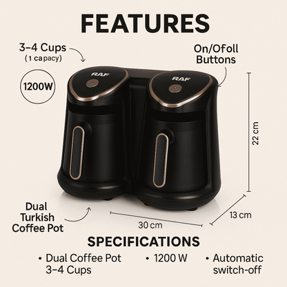 RAF Dual Turkish Coffee Maker – Automatic Electric Coffee Pot