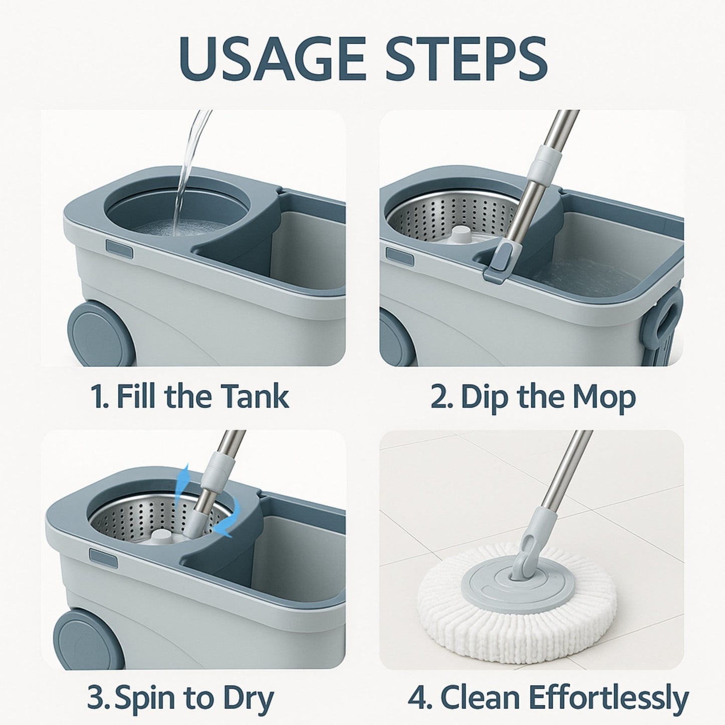 Dual Tank Spin Mop with Stainless Steel Drying Basket