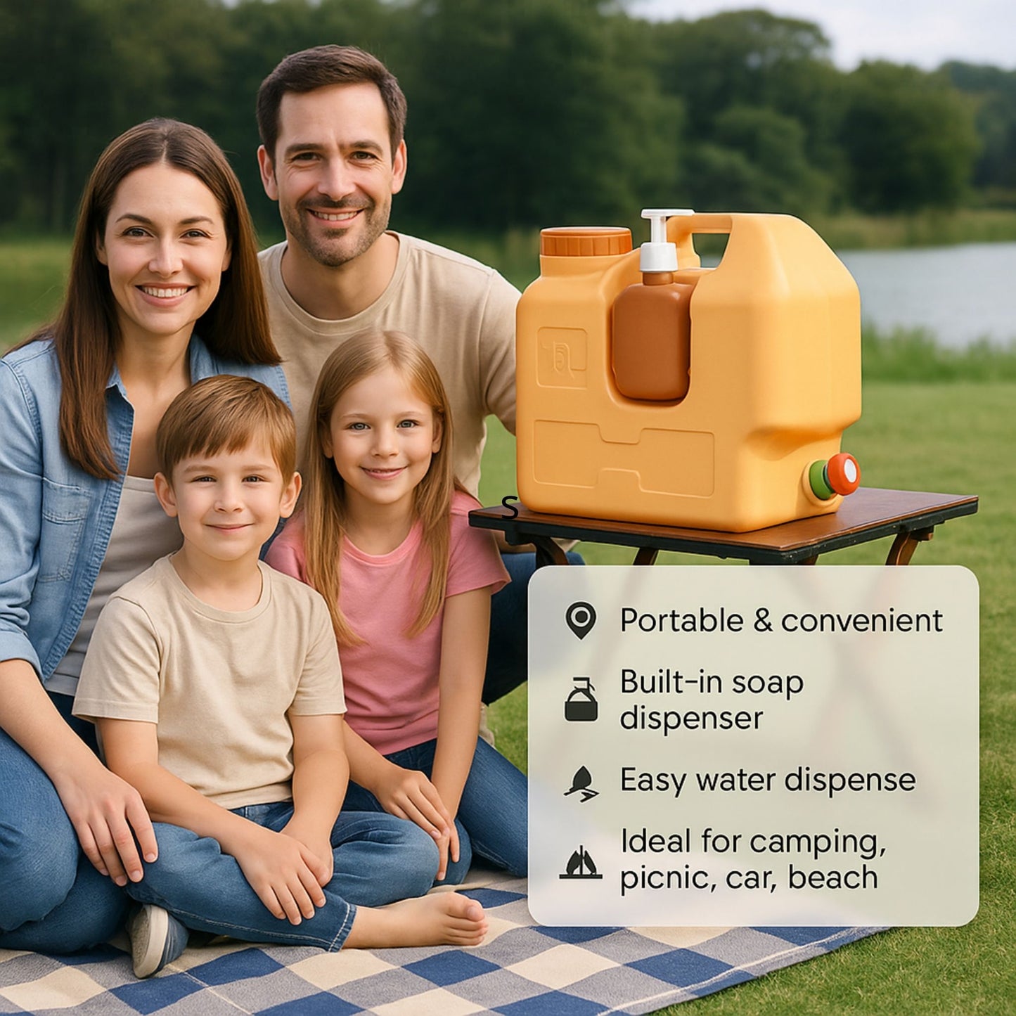 Portable Water Container with Hand Wash Dispenser – 15L