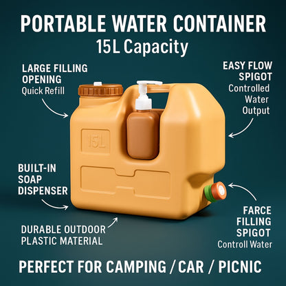 Portable Water Container with Hand Wash Dispenser – 15L