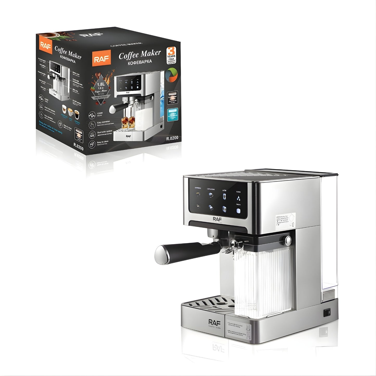 RAF Automatic Espresso Coffee Machine – 1350W, Dual Boiler, 1.8L